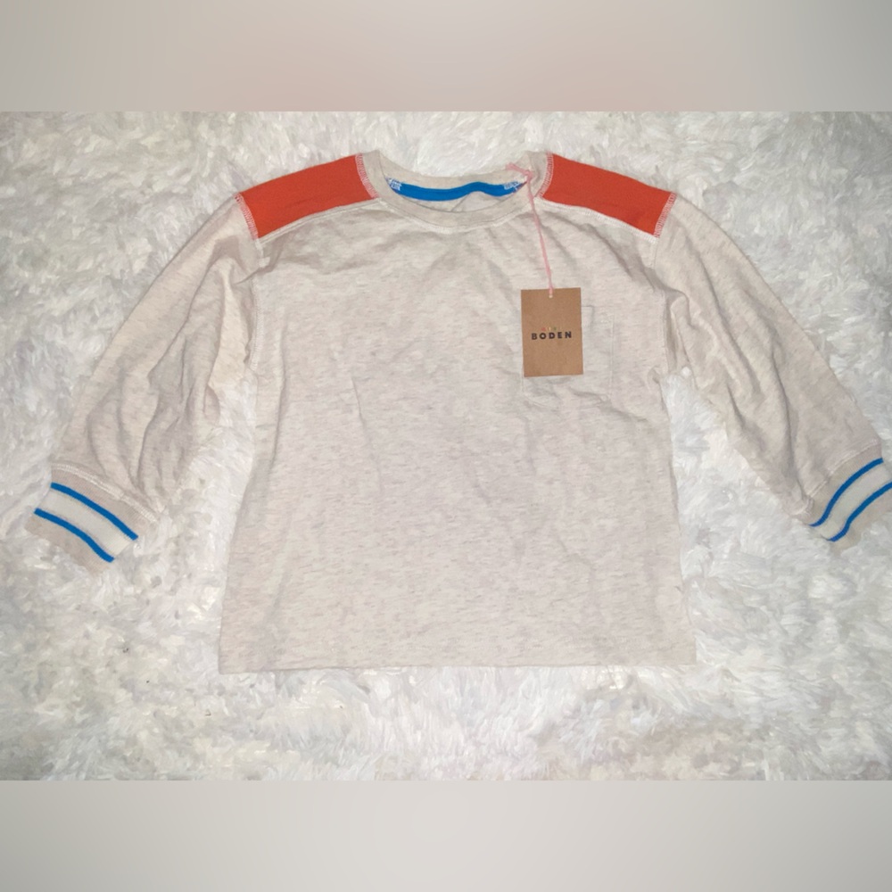 Mini Boden Cream and Orange Long Sleeve Tee